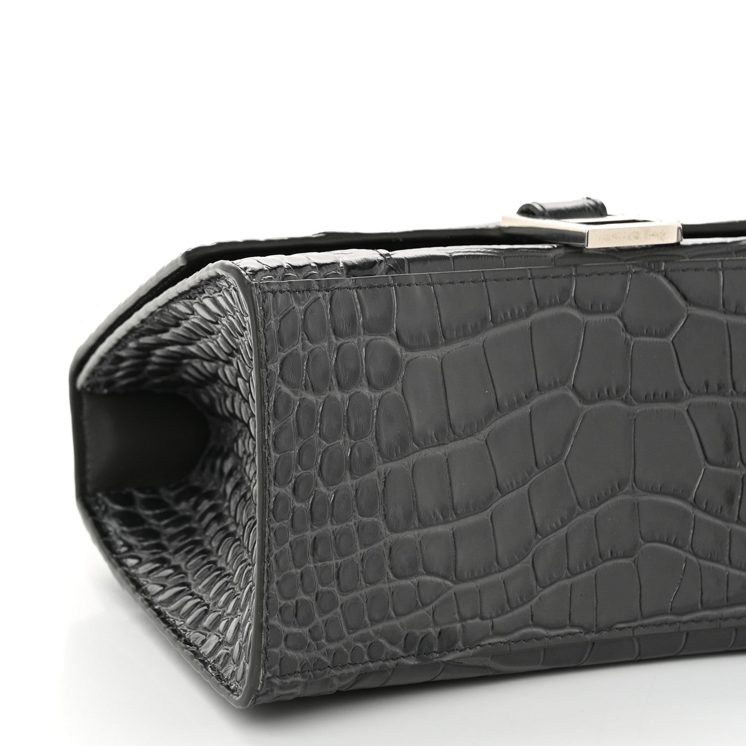 Balenciaga Shiny Calfskin Crocodile Embossed Small Hourglass Top Handle Bag Dark Grey 9 of 10
