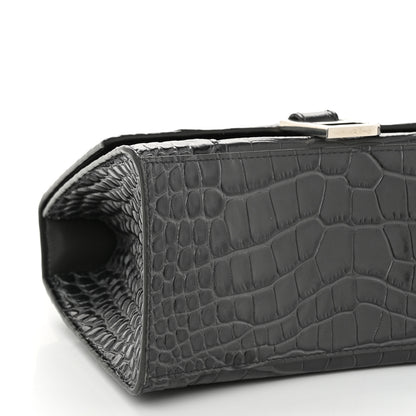 Balenciaga Shiny Calfskin Crocodile Embossed Small Hourglass Top Handle Bag Dark Grey 9 of 10