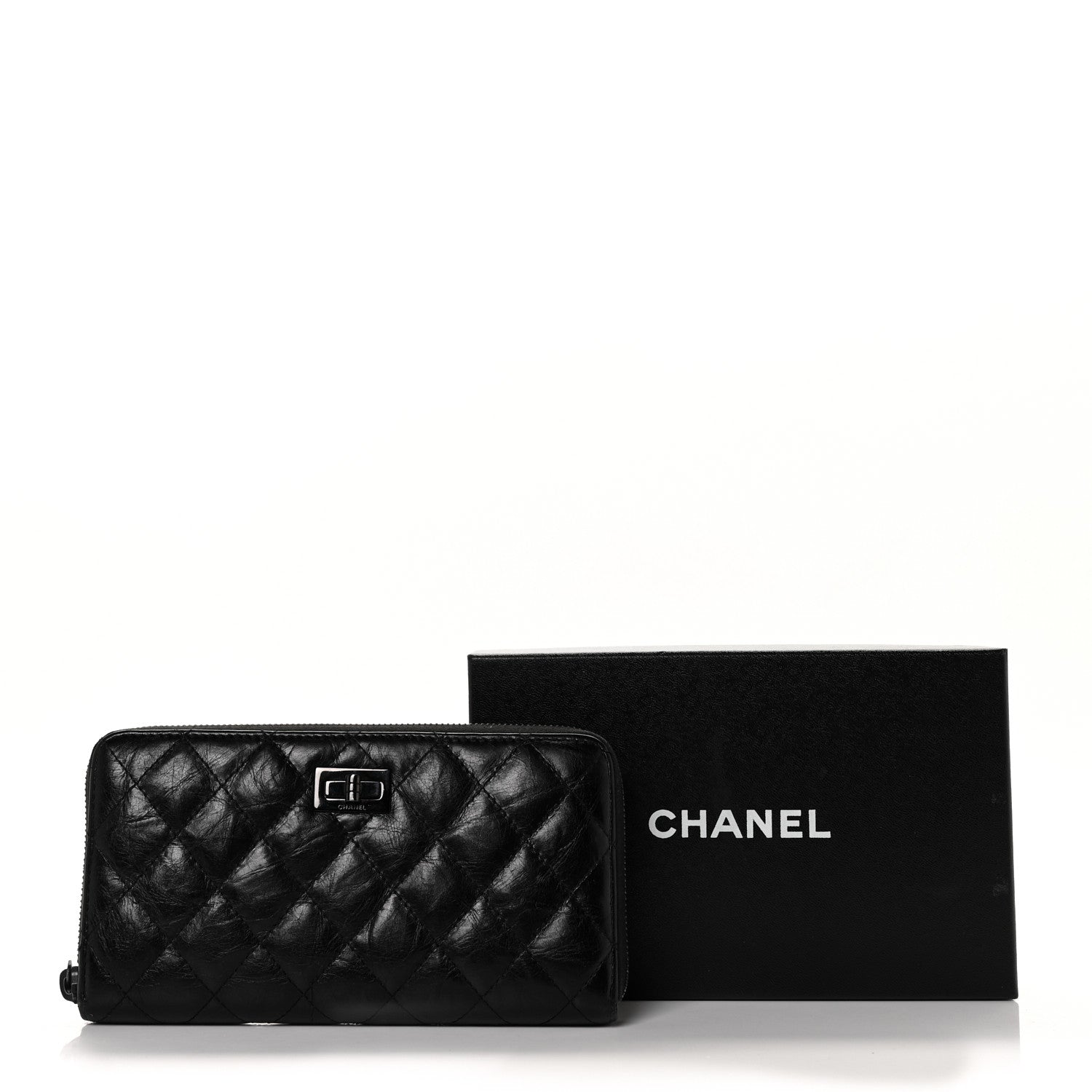 Chanel Aged Calfskin Quilted Reissue Large Gusset Zip Around Wallet So Black 10 of 10