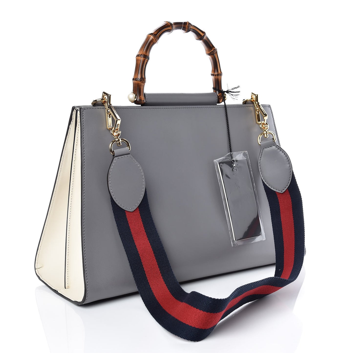 Nappa Bamboo Web Medium Nymphaea Top Handle Bag Deep Grey Mystic White