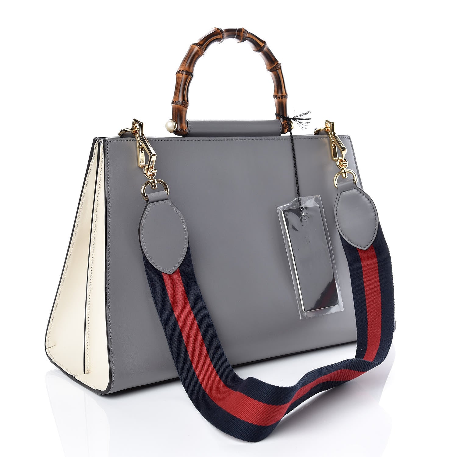 Gucci Nappa Bamboo Web Medium Nymphaea Top Handle Bag Deep Grey Mystic White 3 of 11