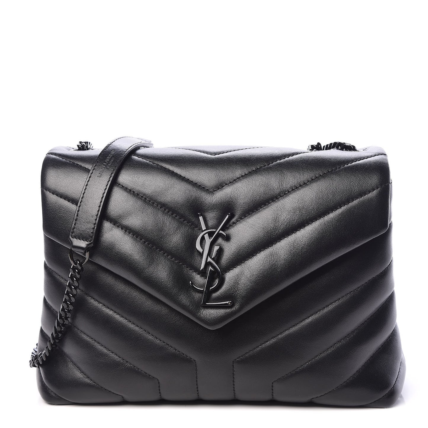 Calfskin Y Quilted Monogram Small Loulou Chain Satchel Black