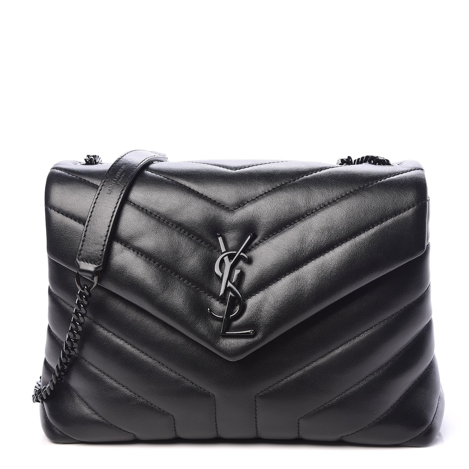Saint Laurent Calfskin Y Quilted Monogram Small Loulou Chain Satchel Black 1 of 11