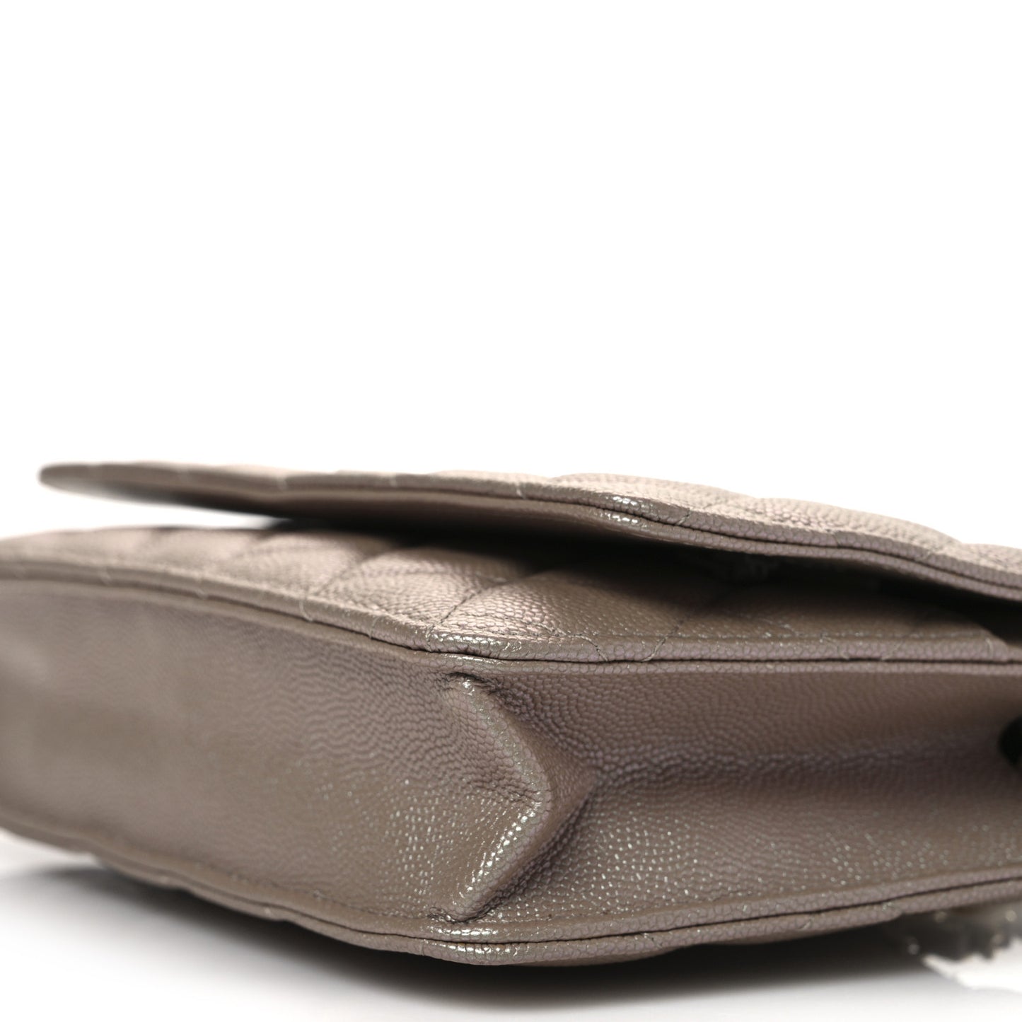 Iridescent Caviar Quilted Wallet on Chain WOC Beige