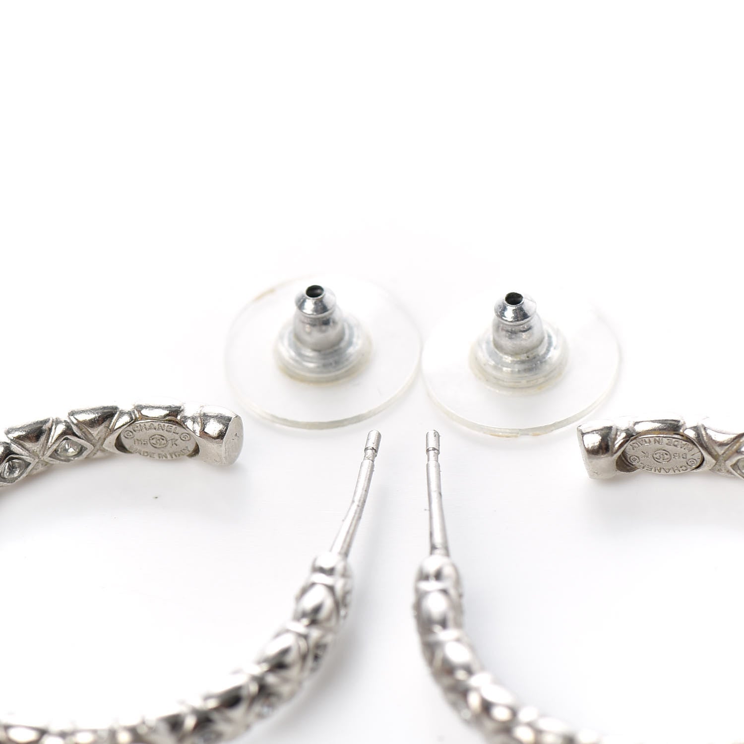 Chanel Crystal CC Hoop Earrings Silver 3 of 4