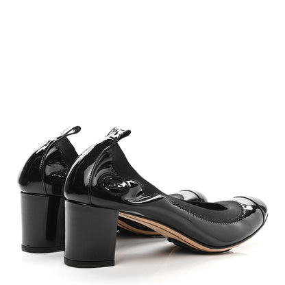 Chanel Lambskin Patent CC Elastic Stretch Pumps 36.5 Black 4 of 9