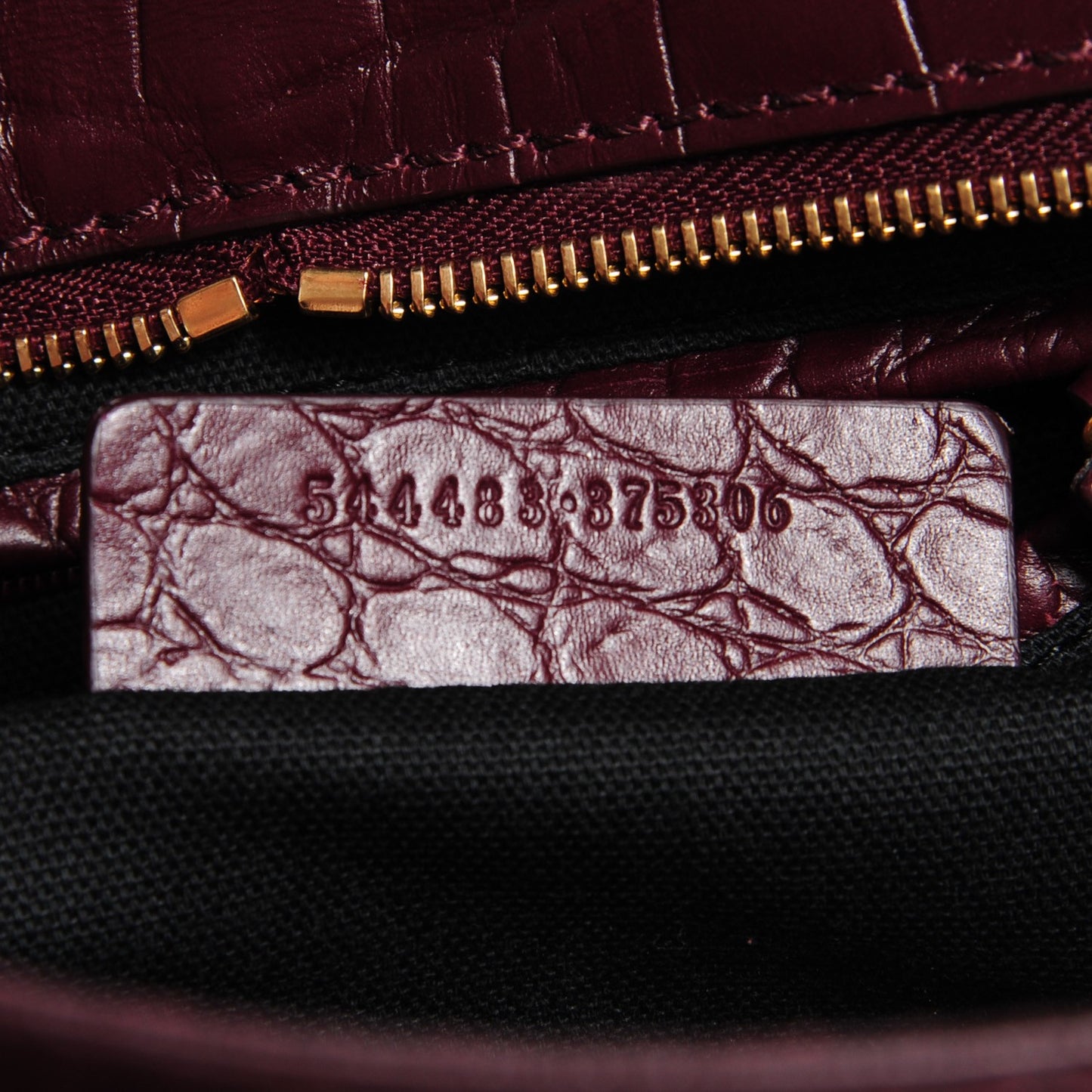 Calfskin Crocodile Embossed Small Skull Padlock Zip Around Tote Bordeaux