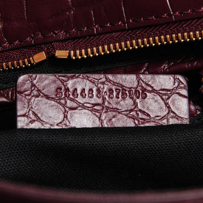 Alexander McQueen Calfskin Crocodile Embossed Small Skull Padlock Zip Around Tote Bordeaux 8 of 9