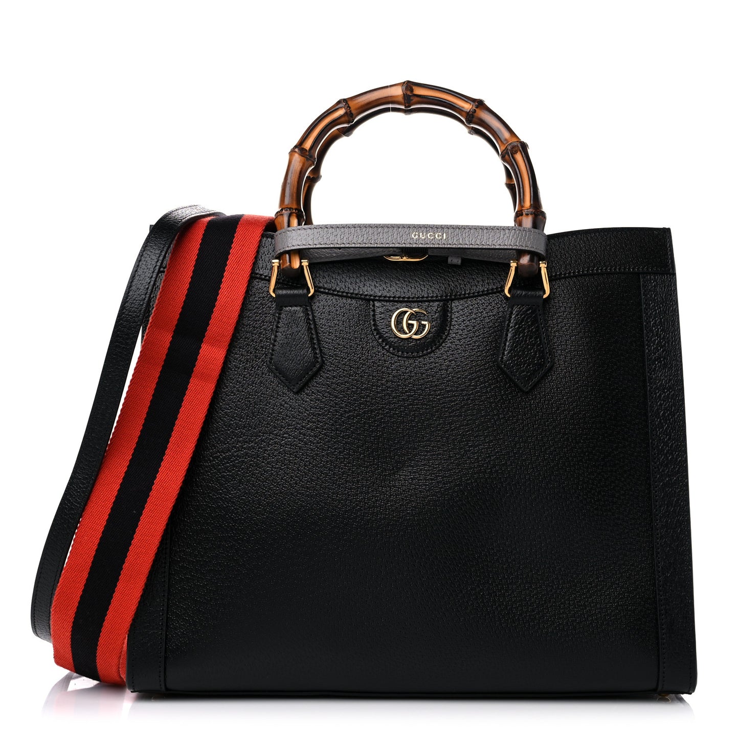 Textured Dollar Calfskin Web Medium Diana Tote Bag Black Dusty Grey