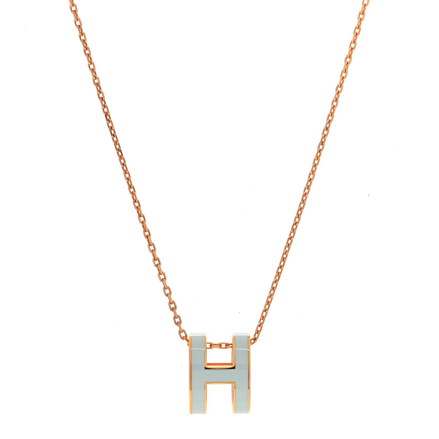 Hermes Lacquered Rose Gold Pop H Pendant Necklace Bleu Pastel 1 of 6