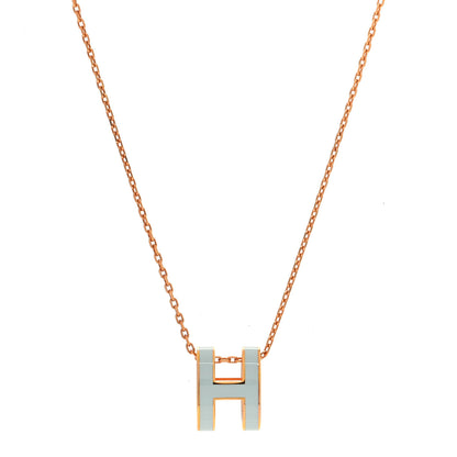 Hermes Lacquered Rose Gold Pop H Pendant Necklace Bleu Pastel 1 of 6