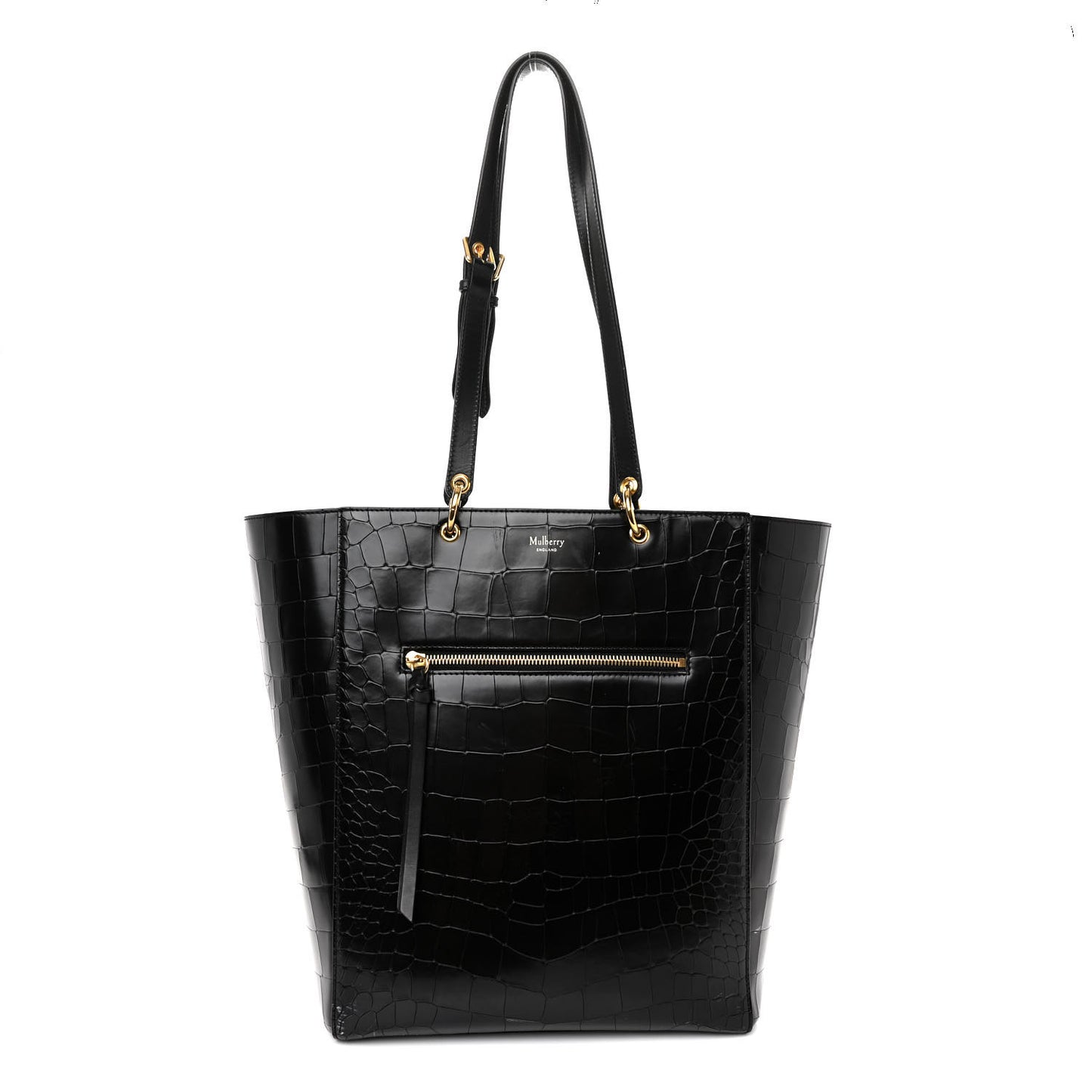 Calfskin Crocodile Embossed Medium Maple Tote Black