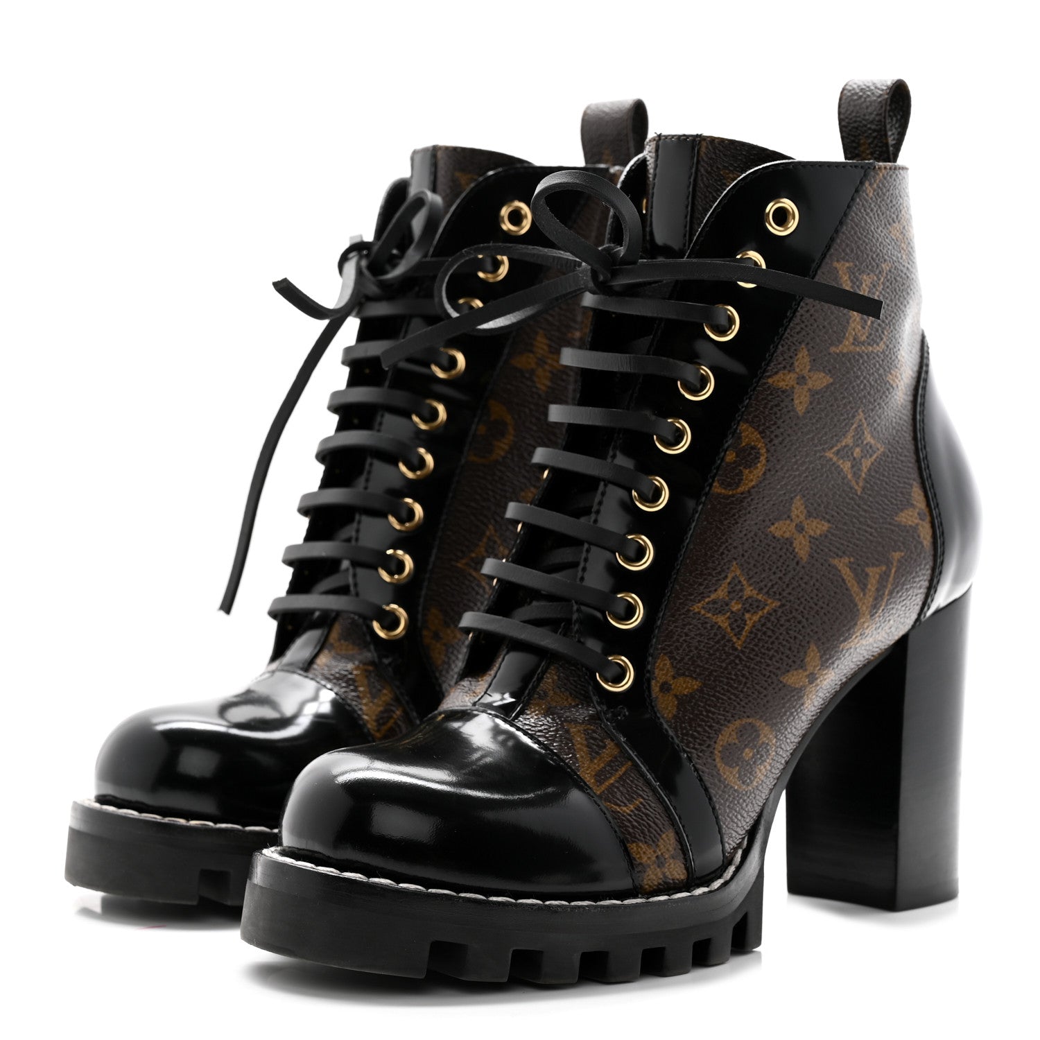 Louis Vuitton Patent Calfskin Monogram Star Trail Ankle Boots 37.5 Black 3 of 8