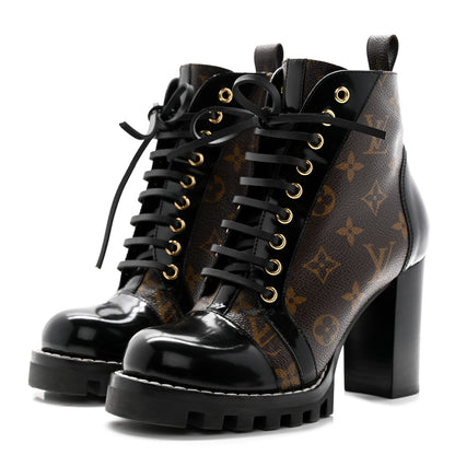 Louis Vuitton Patent Calfskin Monogram Star Trail Ankle Boots 37.5 Black 3 of 8