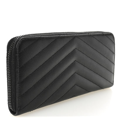Saint Laurent Grain De Poudre Matelasse Chevron Monogram Monochrome Zip Around Wallet Black 3 of 9