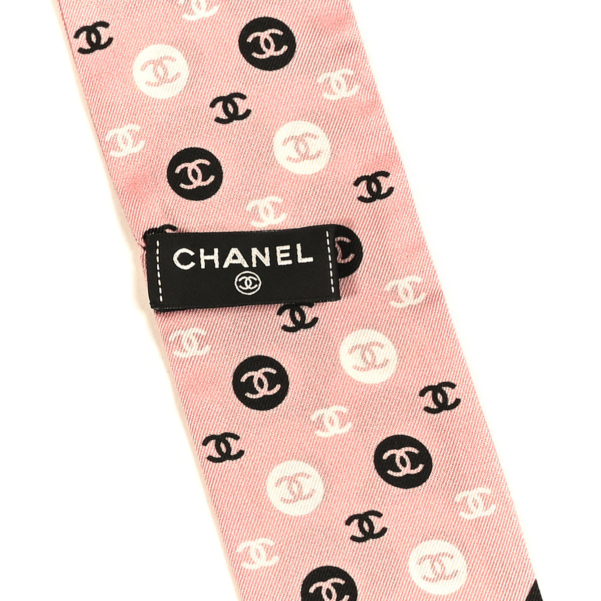 Chanel Silk Slim Reversible Camellia CC Bandeau Scarf Black White Pink 3 of 3