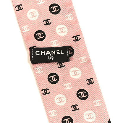 Chanel Silk Slim Reversible Camellia CC Bandeau Scarf Black White Pink 3 of 3