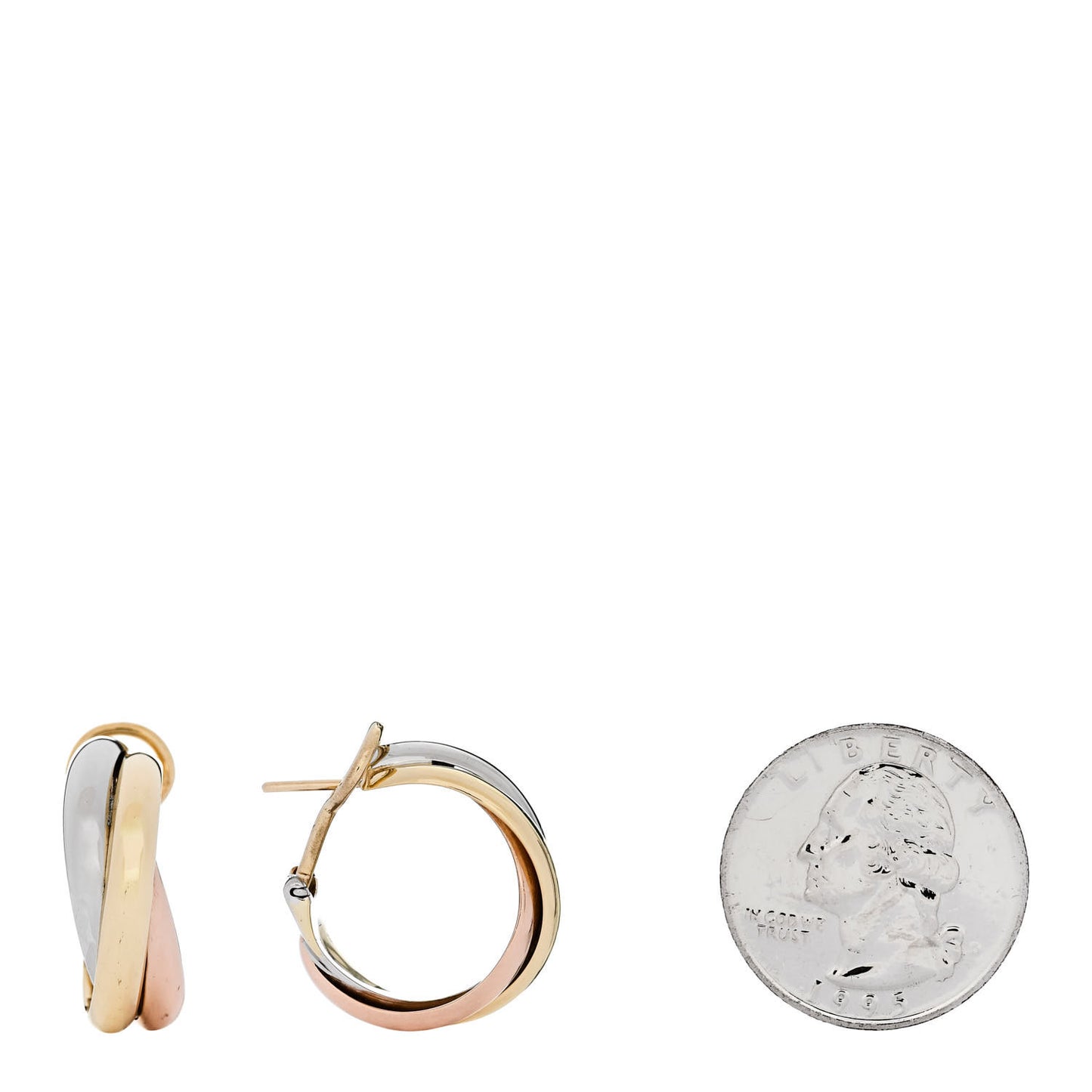 18K Pink Yellow White Gold Classic Trinity Hoop Earrings