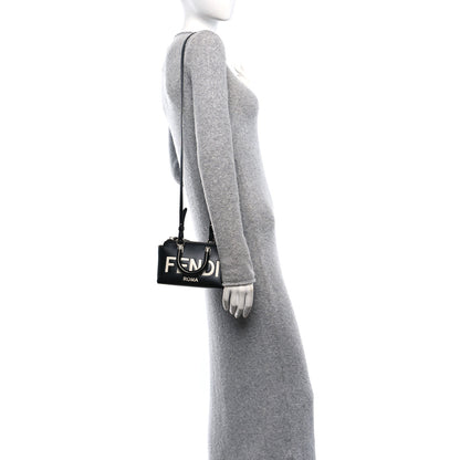 Fendi Vitello King Plexiglass Logo Embossed Mini By The Way Top Handle Boston Bag Black White 2 of 10