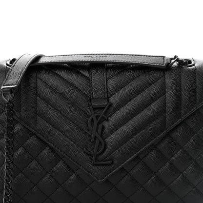 Saint Laurent Grain De Poudre Textured Mixed Matelasse Triquilt Medium Monogram Monochrome Satchel Black 8 of 11