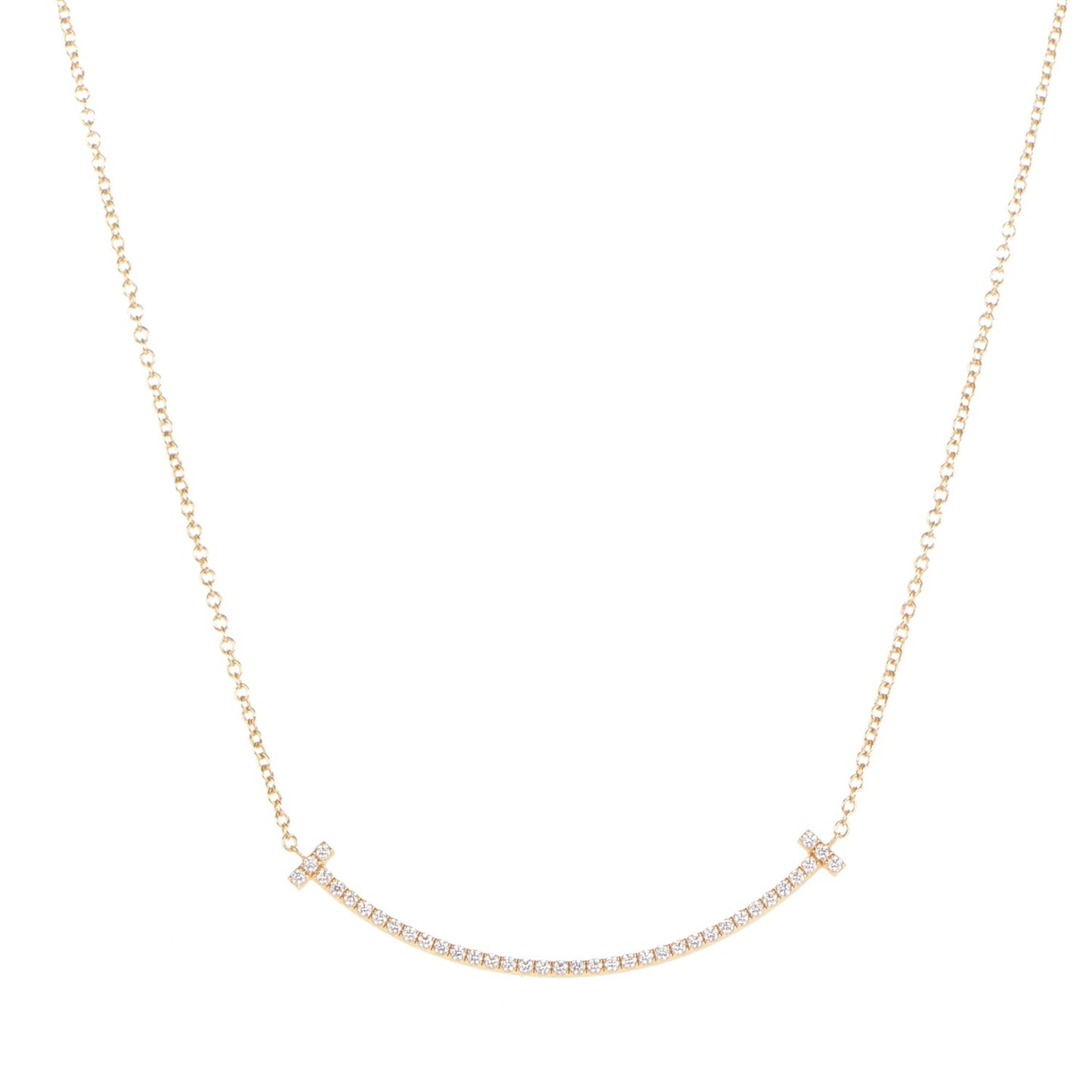 18K Yellow Gold Diamond Small T Smile Pendant Necklace
