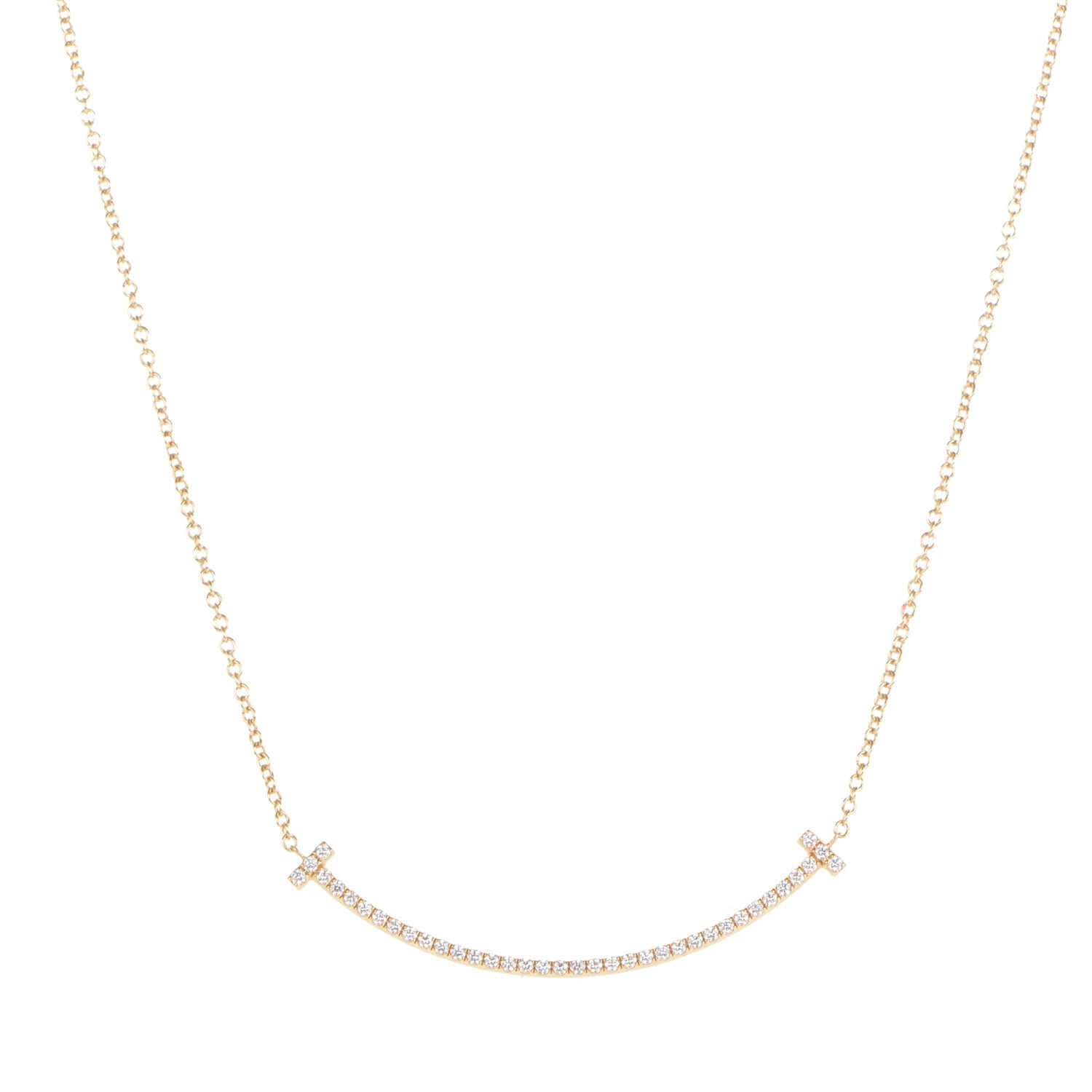 Tiffany 18K Yellow Gold Diamond Small T Smile Pendant Necklace 1 of 5