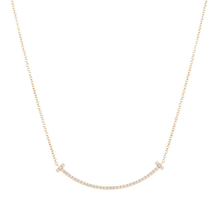 Tiffany 18K Yellow Gold Diamond Small T Smile Pendant Necklace 1 of 5