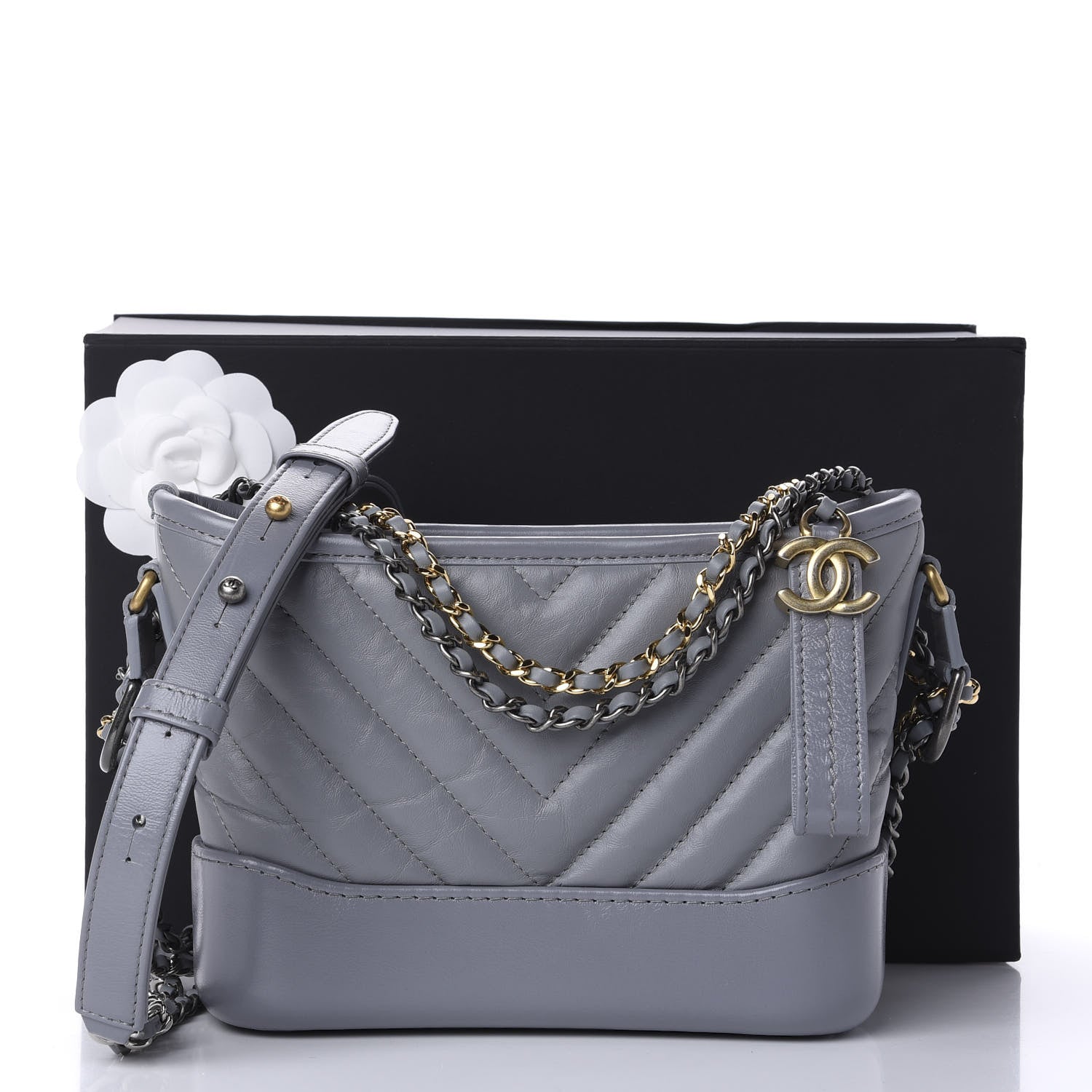Chanel Aged Calfskin Chevron Quilted Small Gabrielle Hobo Grey 11 of 11