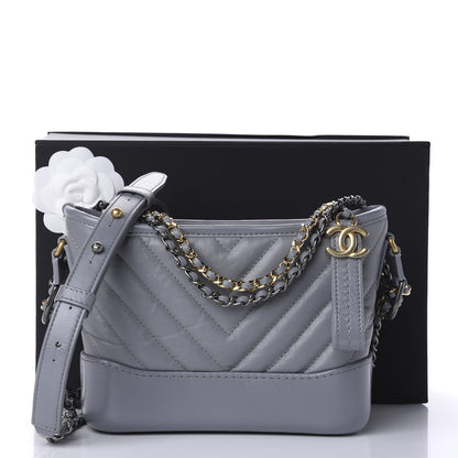 Chanel Aged Calfskin Chevron Quilted Small Gabrielle Hobo Grey 11 of 11