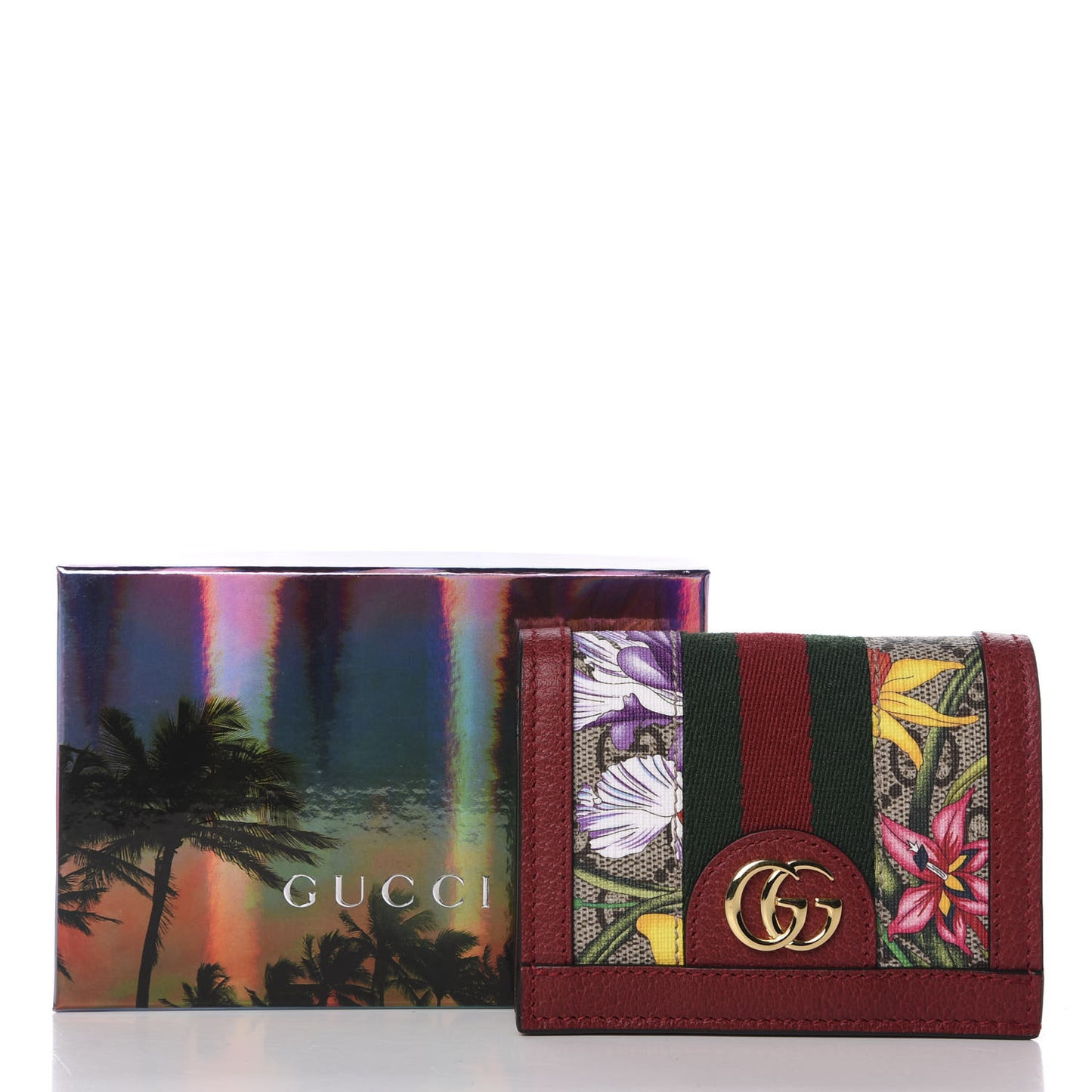 GG Supreme Monogram Flora Web Ophidia Card Case Red