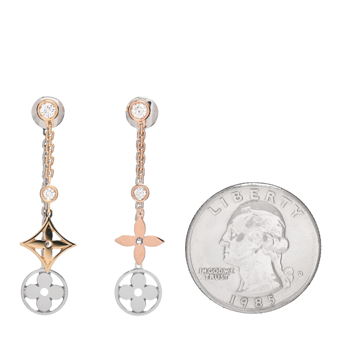 18K Yellow White Pink Gold Diamond Blossom Long Drop Earrings