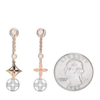Louis Vuitton 18K Yellow White Pink Gold Diamond Blossom Long Drop Earrings 2 of 5