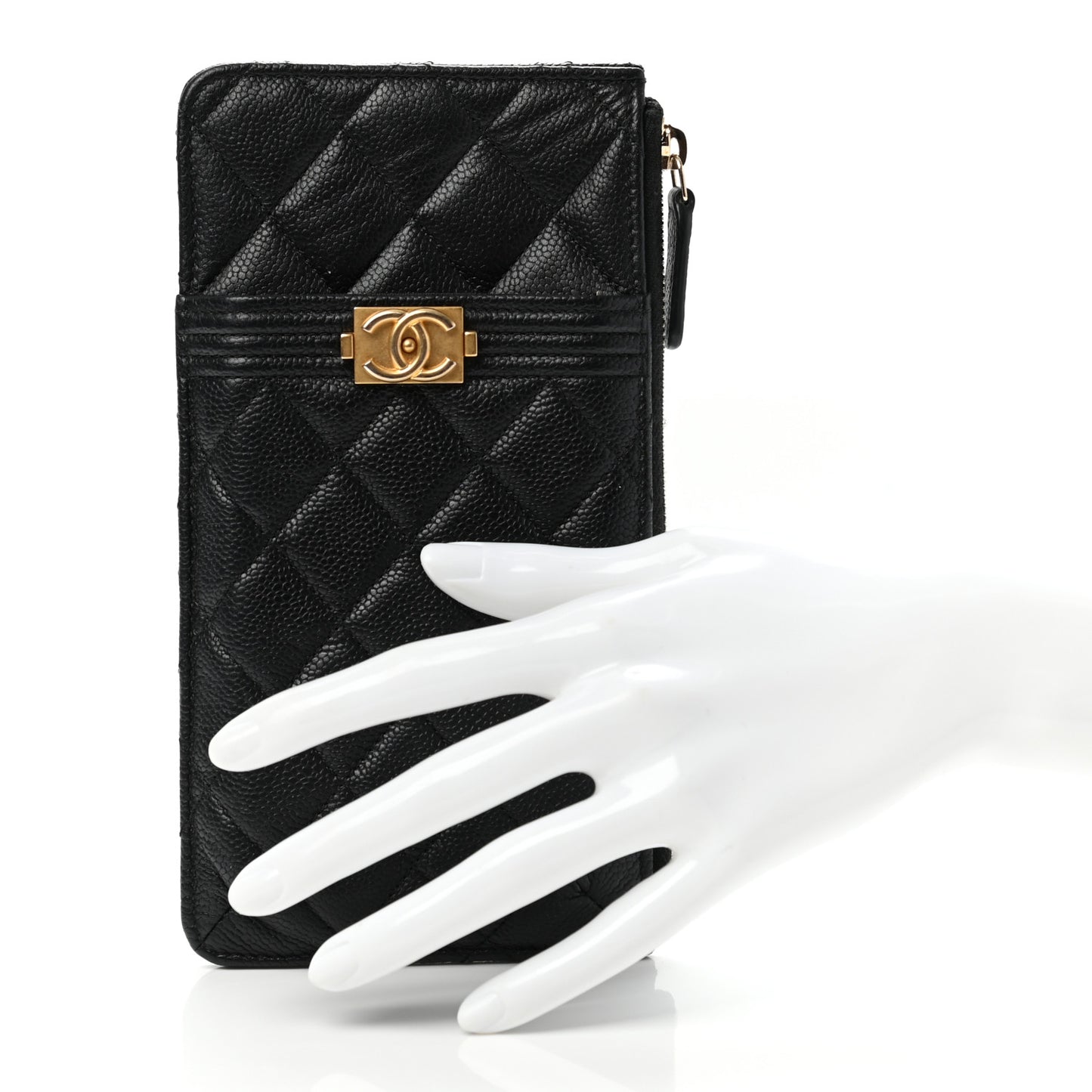 Caviar Quilted Boy Flat Wallet Pouch Black