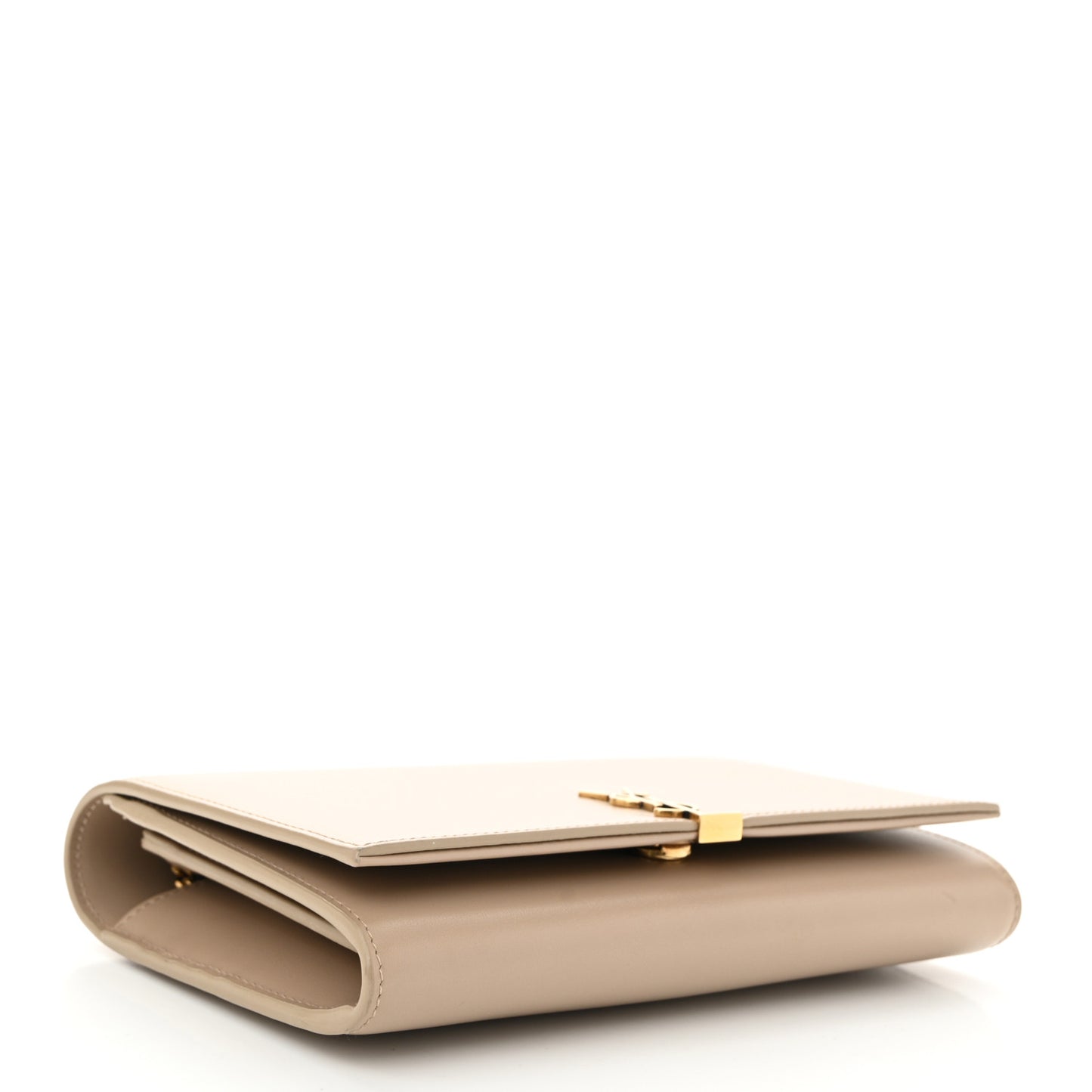 Glossy Calfskin Monogram Chain Wallet Dark Beige