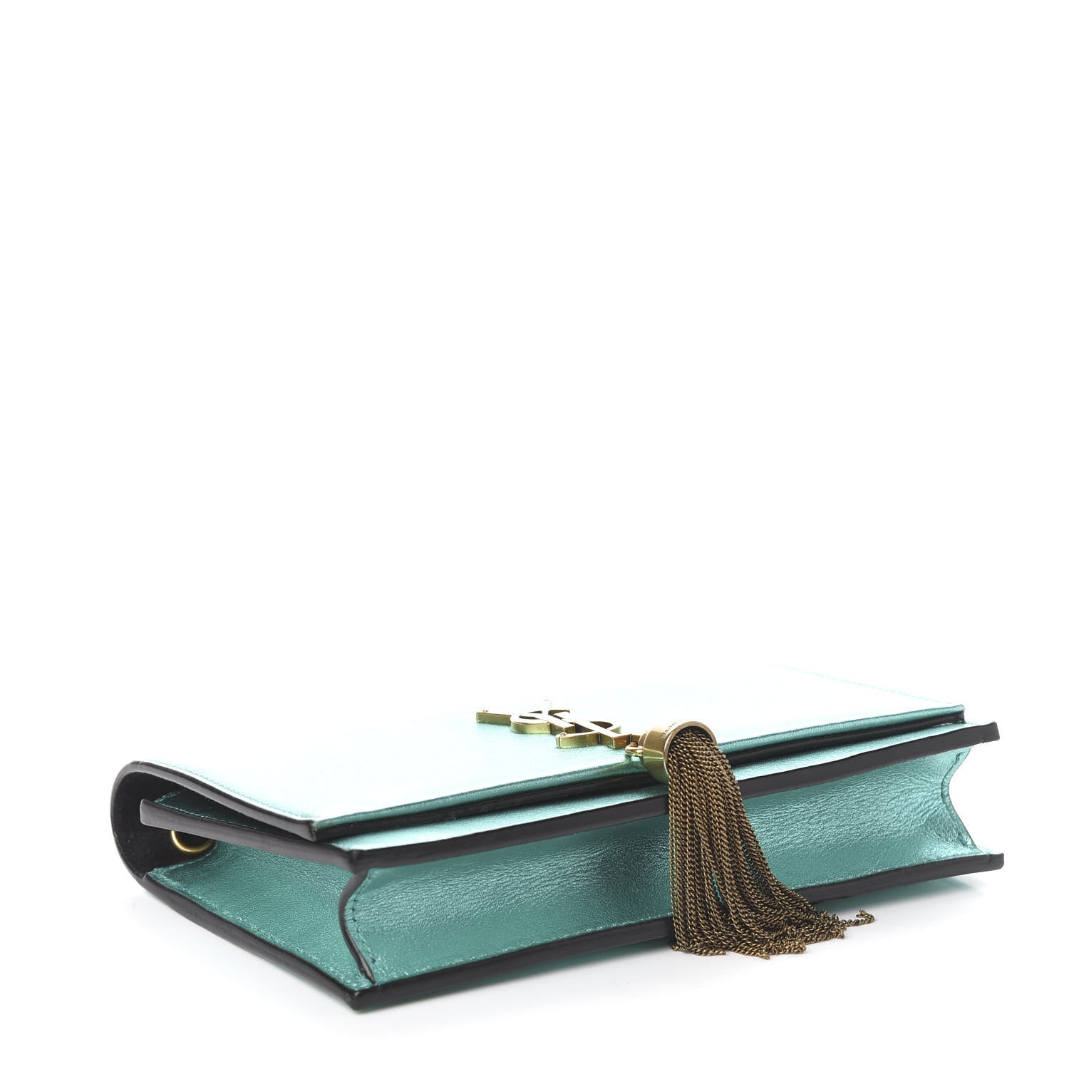 Saint Laurent Laminated Calfskin Classic Monogram Kate Tassel Chain Wallet Green 5 of 15