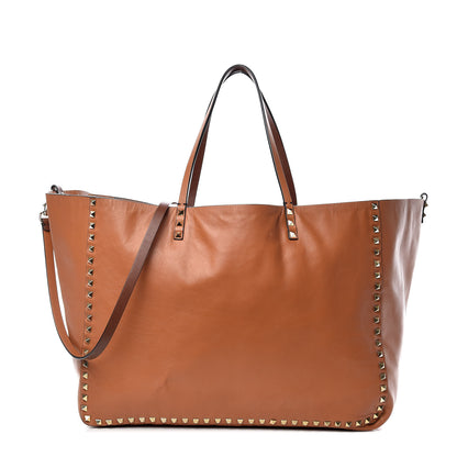 Valentino Garavani Calfskin Canvas Patchwork Medium Rockstud Reversible Tote Brown 7 of 16