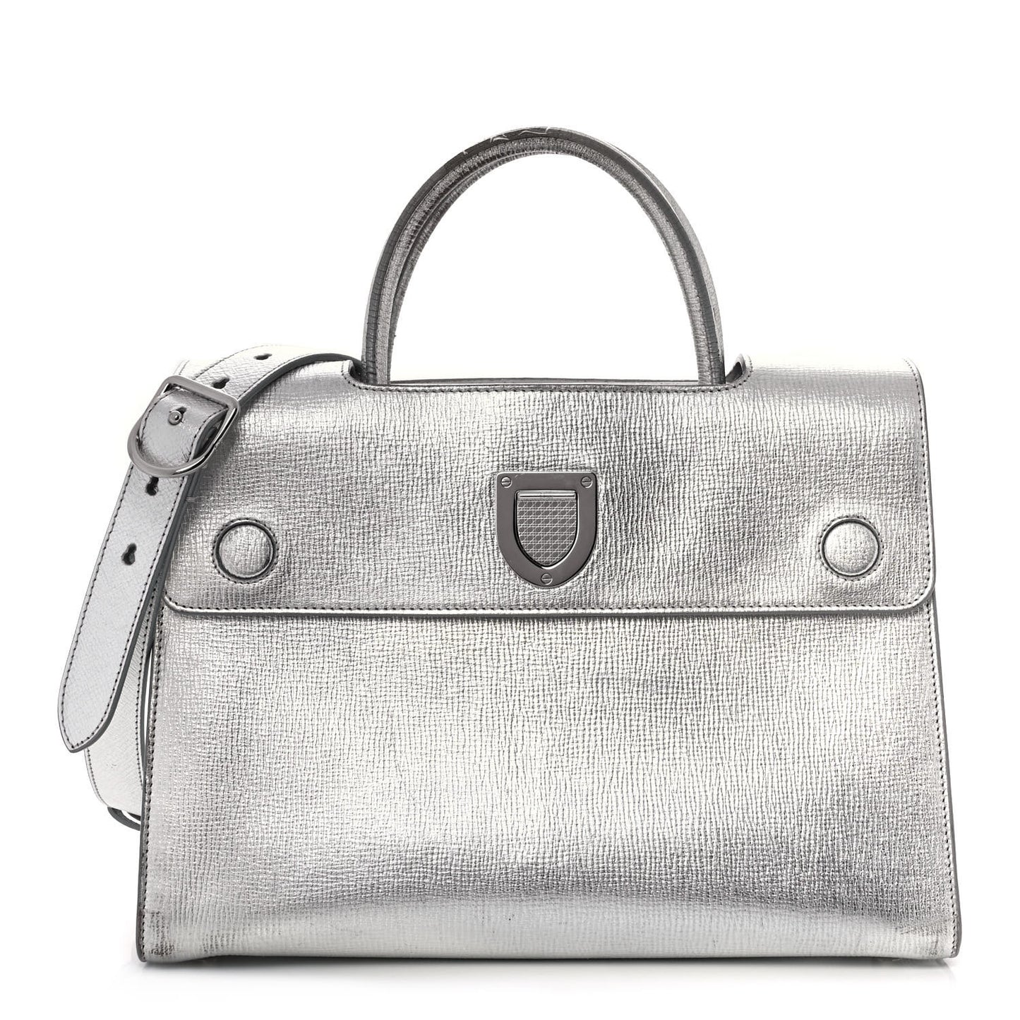Metallic Goatskin Medium Diorever Flap Silver