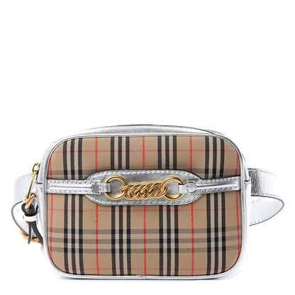 Burberry Metallic Smooth Calfskin 1983 Knight Check Link Bum Bag Silver 1 of 9