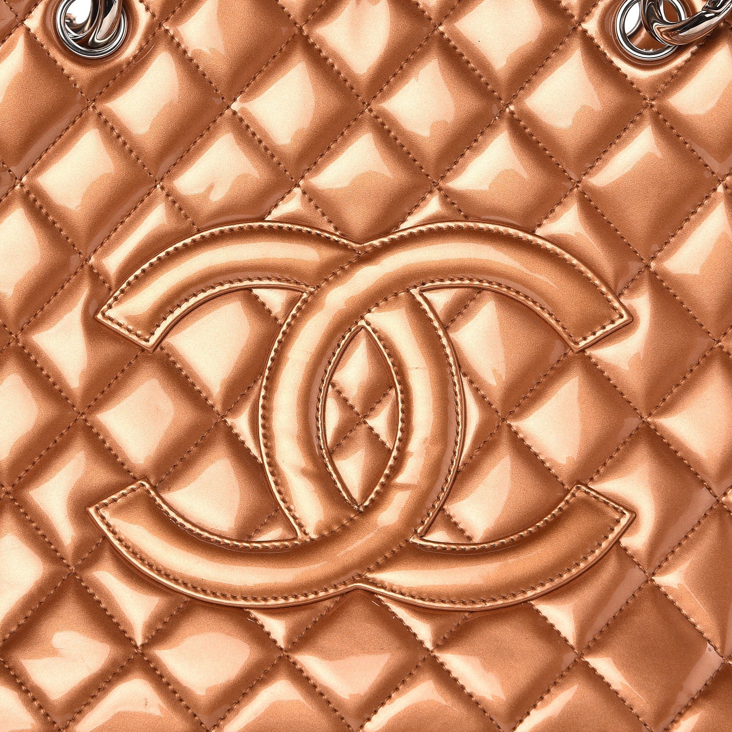 Chanel Metallic Patent Quilted Grand Shopping Tote GST Bronze 11 of 12