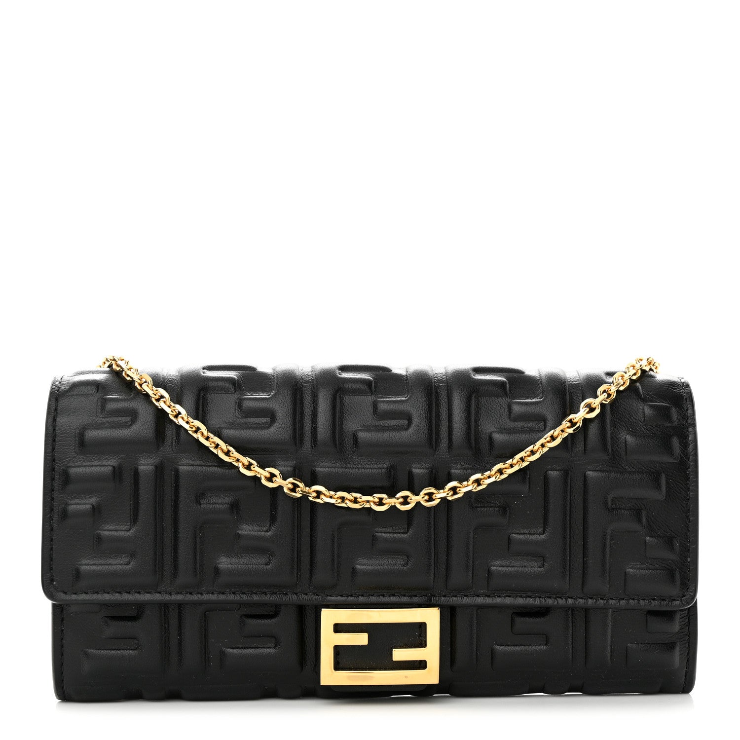Fendi Nappa Matisse FF Embossed Continental Wallet On Chain Black 1 of 10