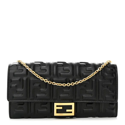 Fendi Nappa Matisse FF Embossed Continental Wallet On Chain Black 1 of 10