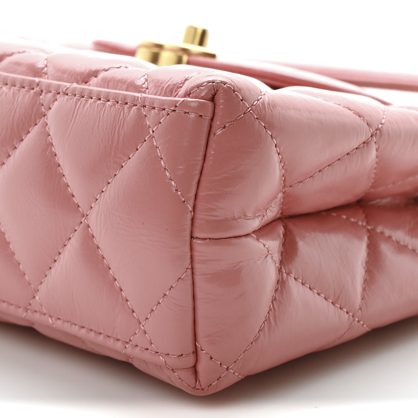 Shiny Aged Calfskin Quilted Nano Kelly Shopper Coral Pink