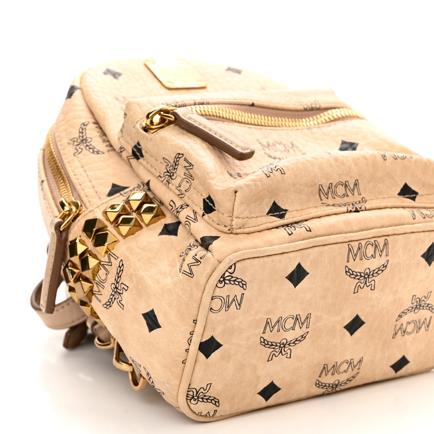 MCM Visetos Side Stud X-Mini Stark Bebe Boo Backpack Beige 8 of 10