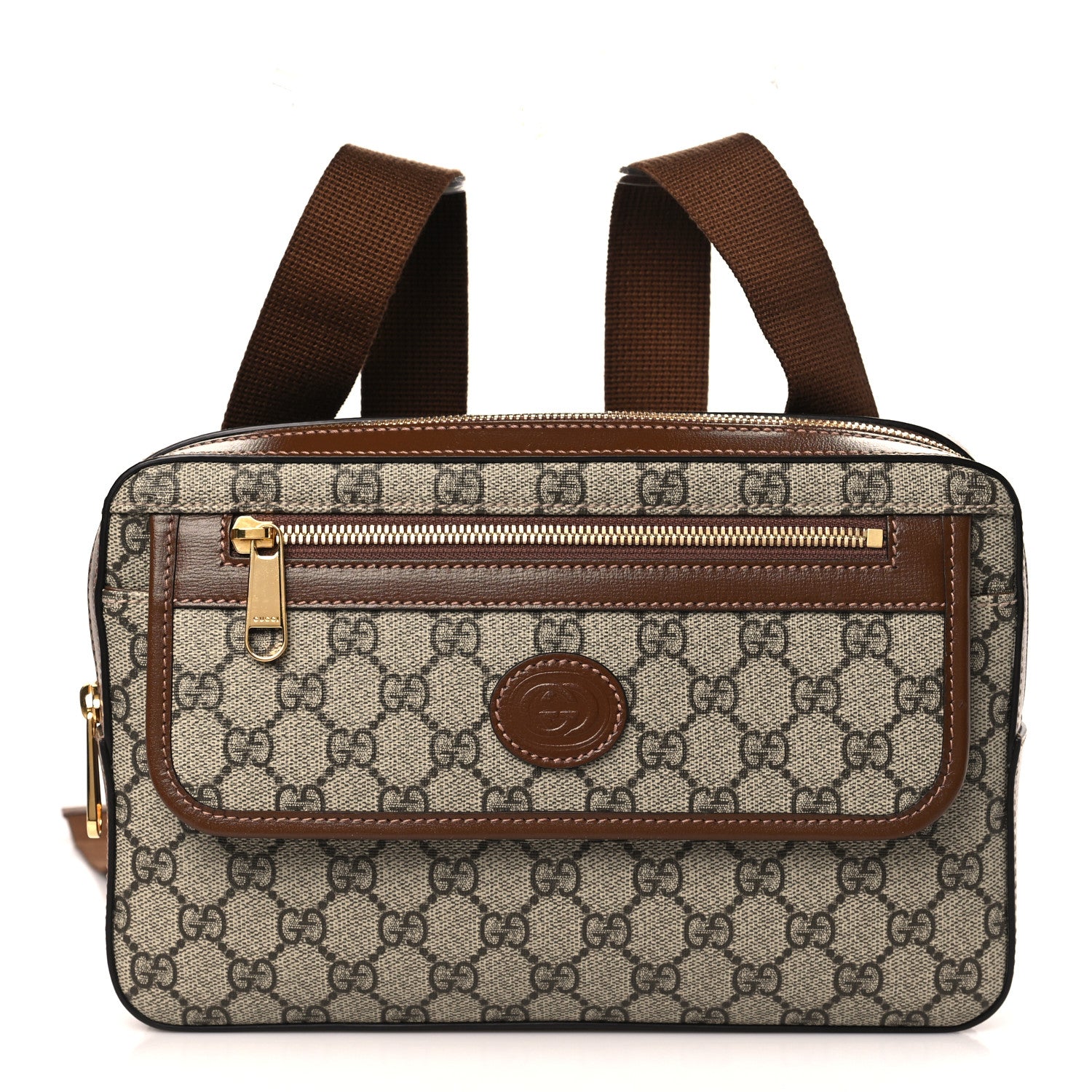 Gucci GG Supreme Monogram Textured Calfskin Retro Interlocking G Holster Bag Beige Ebony Brown Sugar 1 of 8