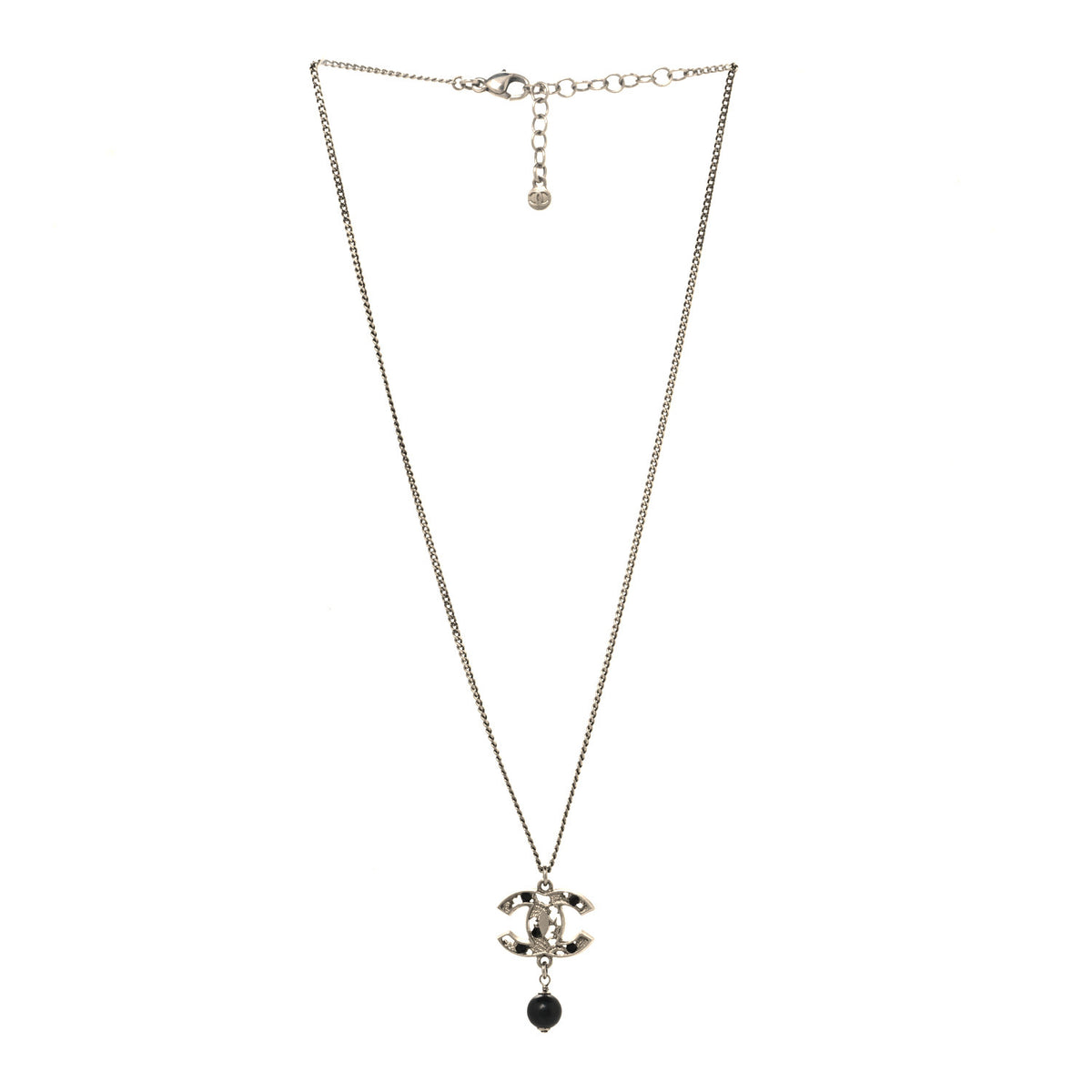 Chanel Ruthenium Crytsal CC Bead Drop Necklace Black 3 of 6