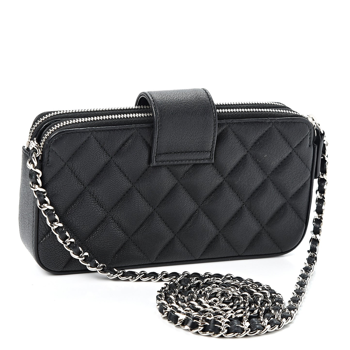 Goatskin Quilted CC Box Clutch With Chain Black