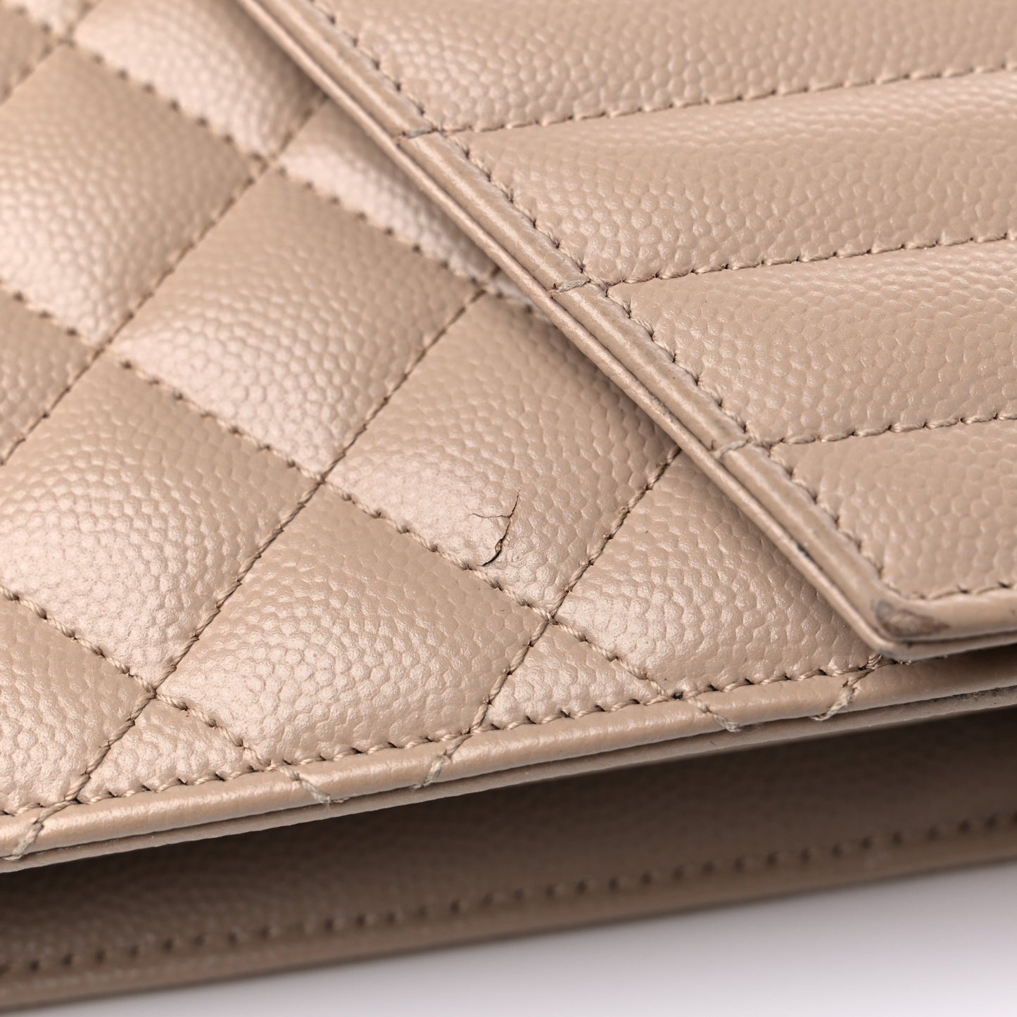 Grain De Poudre Mixed Matelasse Triquilt Monogram Chain Wallet Dark Beige