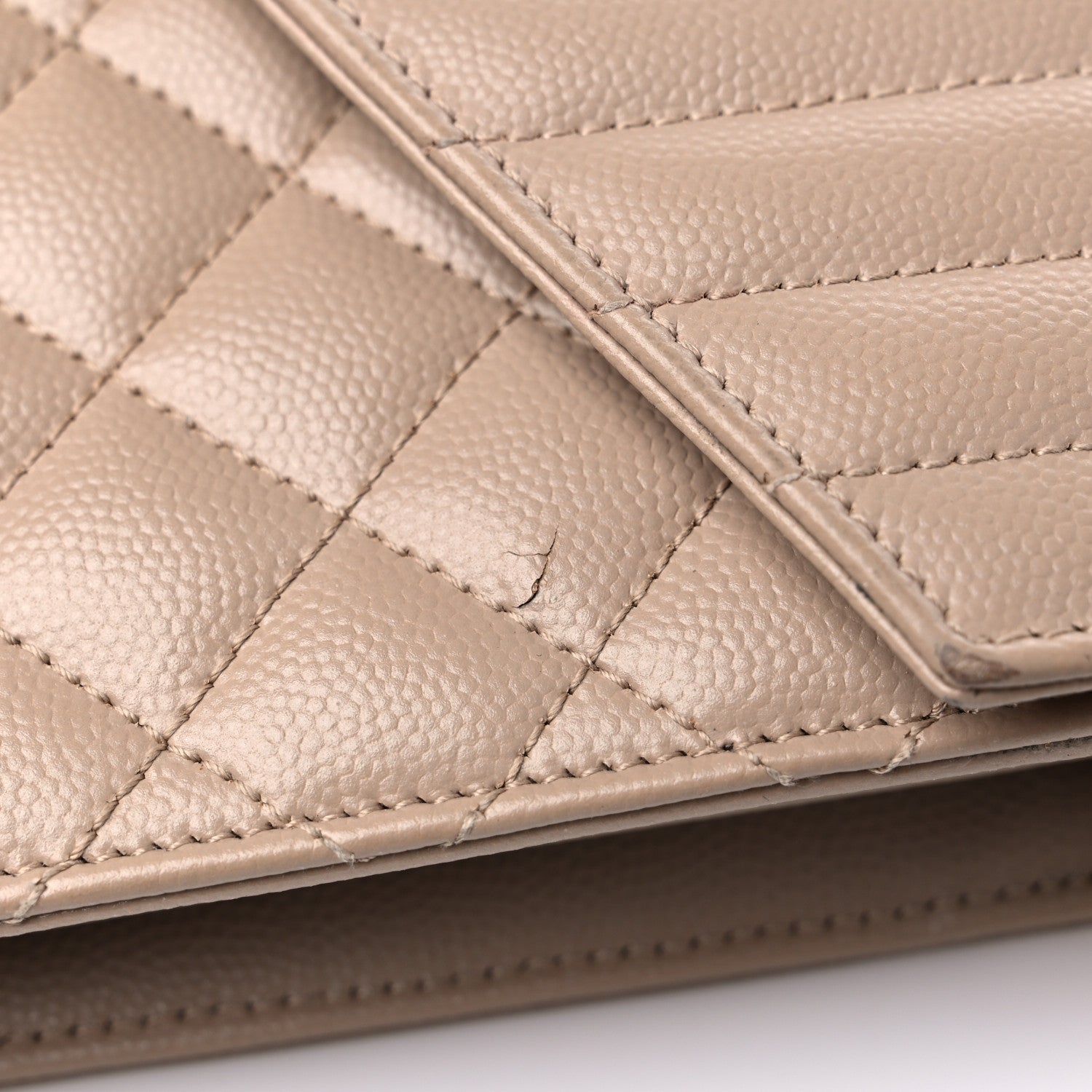 Saint Laurent Grain De Poudre Mixed Matelasse Triquilt Monogram Chain Wallet Dark Beige 16 of 16