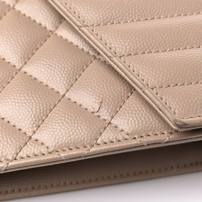Saint Laurent Grain De Poudre Mixed Matelasse Triquilt Monogram Chain Wallet Dark Beige 16 of 16
