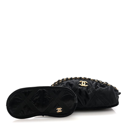 Chanel Nylon Grosgrain Lifestyle Pouch With Sleep Mask Black 3 of 8